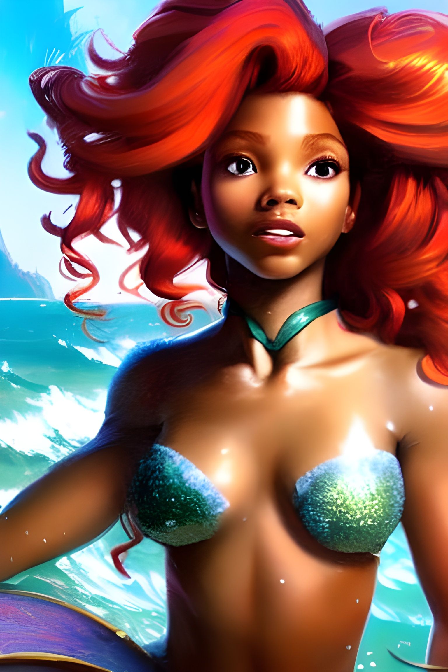 Halle Bailey as Ariel: Hyperdetailed Artgerm-Inspired Portra...