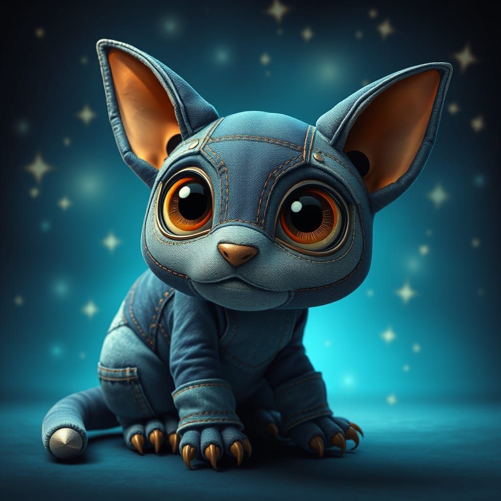 Surreal Denim Creature with Patchwork Texture and Whimsical ...