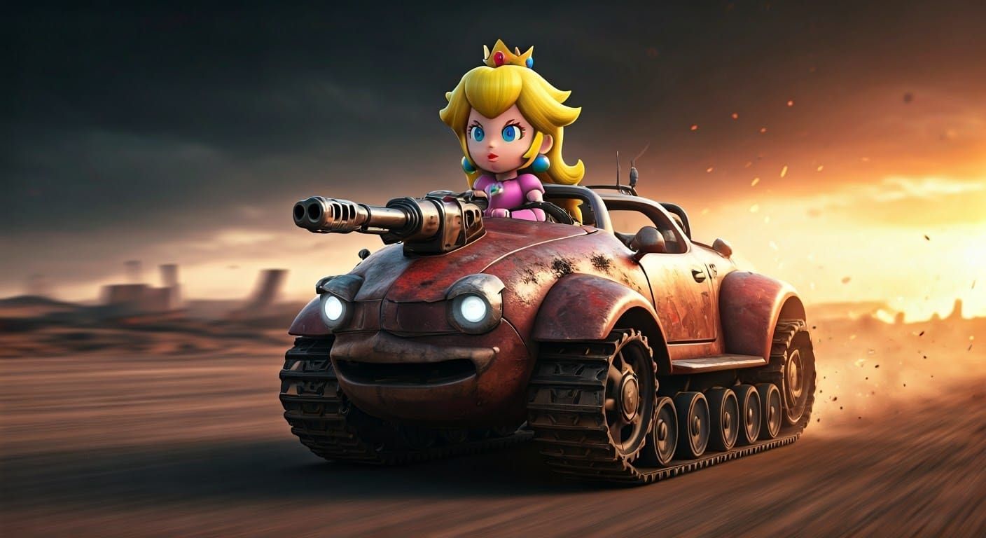 Princess Peach in Mad Max Bowser Tank