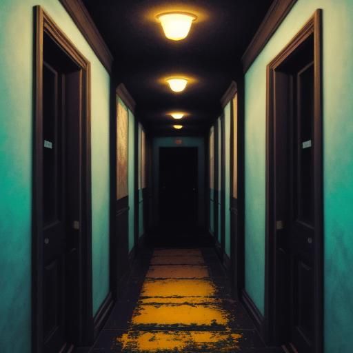 Magical Girl in Dark Hallway: Abstract Art