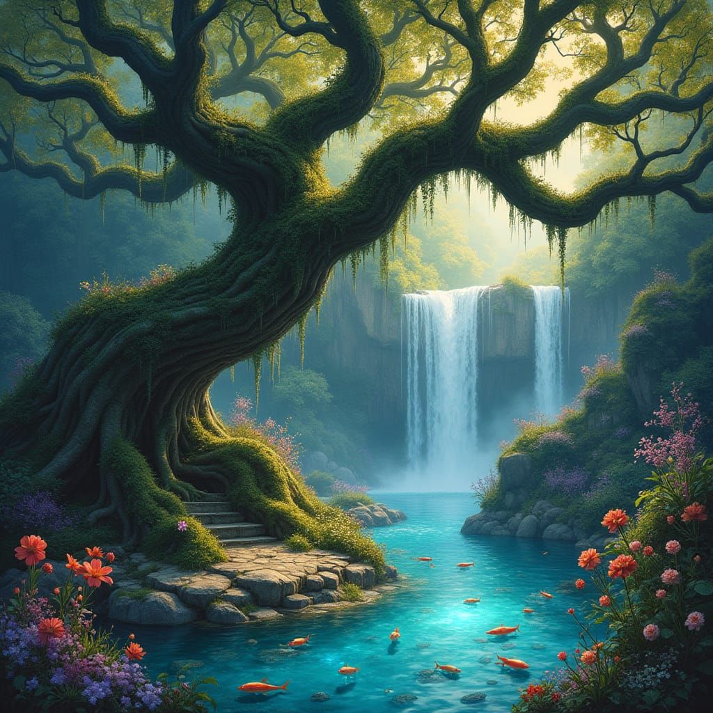 Ethereal Tree of Wonder in Vibrant Cosmic Fantasy