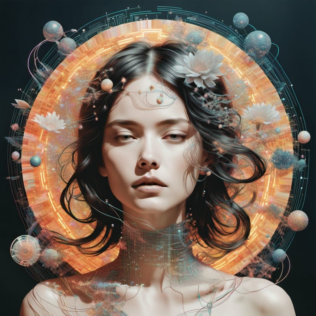 Ethereal Beauty: Digital Woman in Glitch Art Style