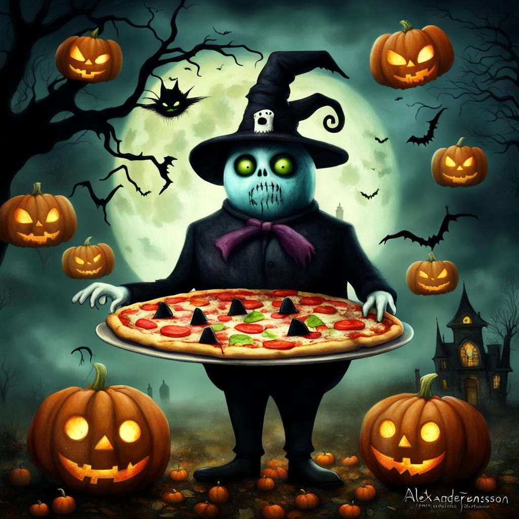 Spooky Halloween Pizza Art Illustration