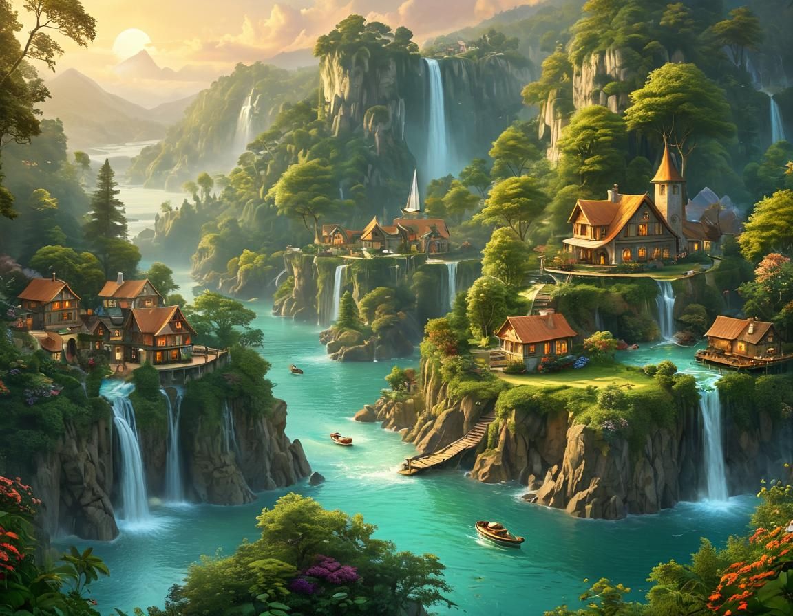 Whimsical Utopian Waterscape Concept Art