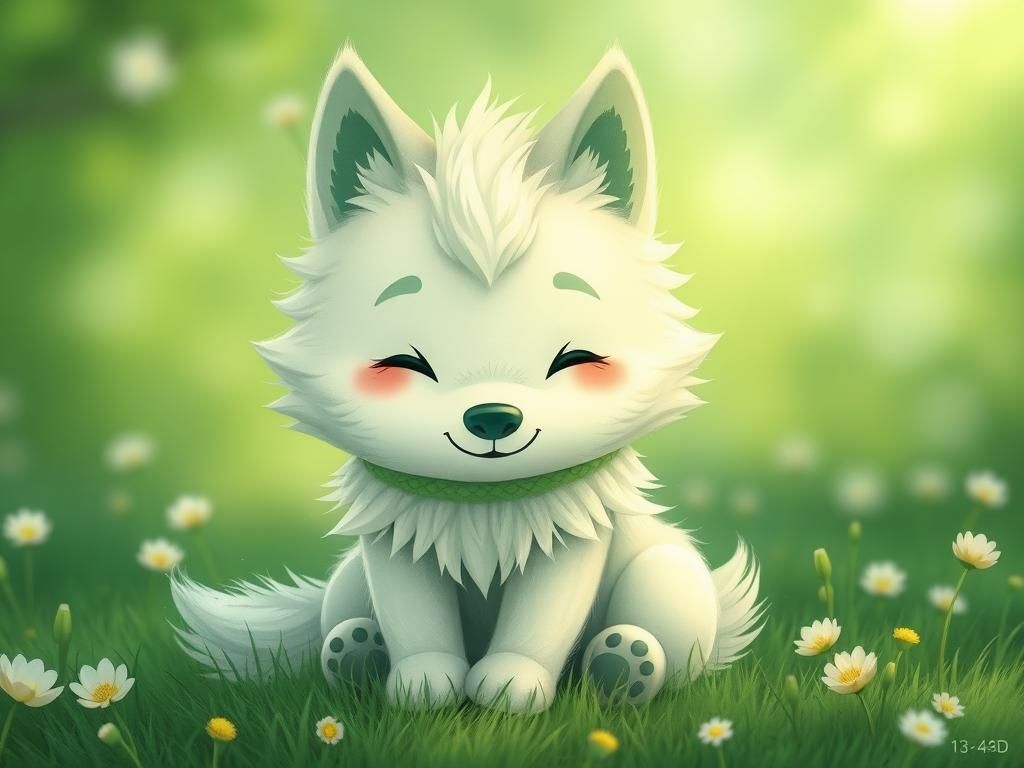Fluffy Green Spirit Wolf of Tranquility