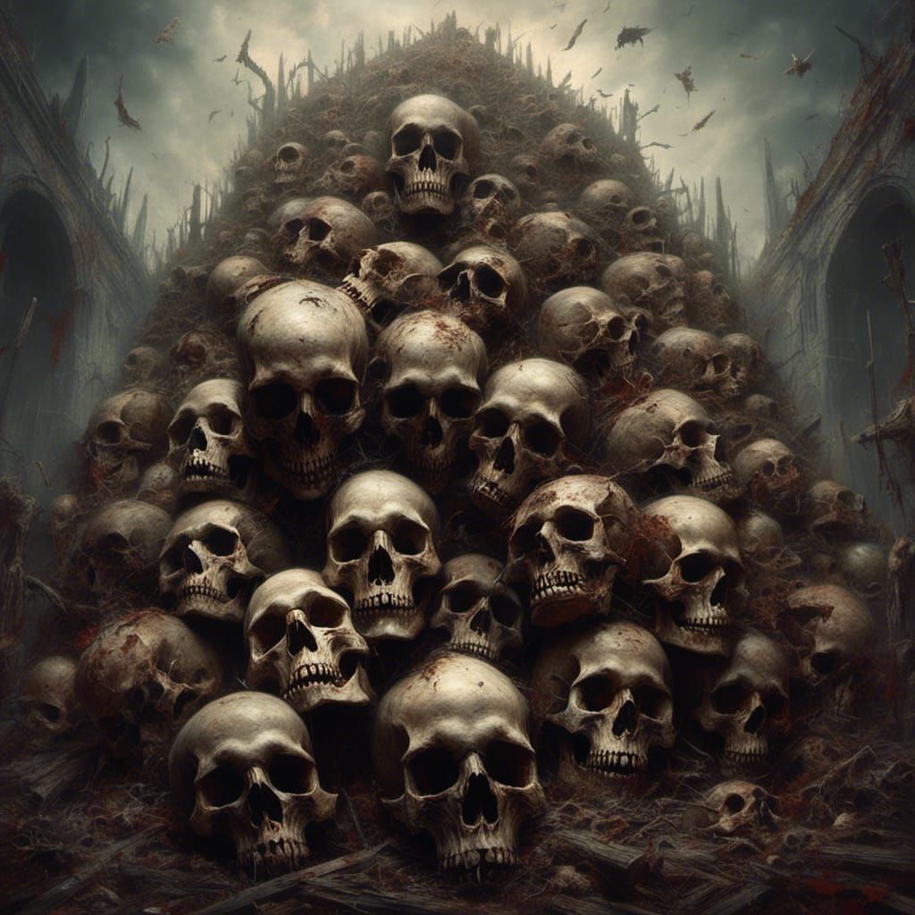 Sinister Pile of Skulls in Macabre Style