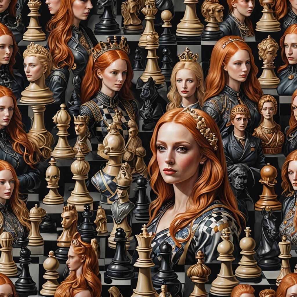 Animated Chessboard with Redhead and Blonde Pieces