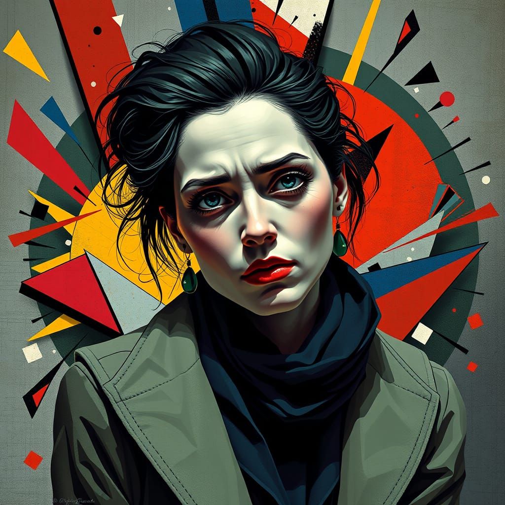 Geometric Fauvism Portrait of Woman in Cubist Art Deco Style