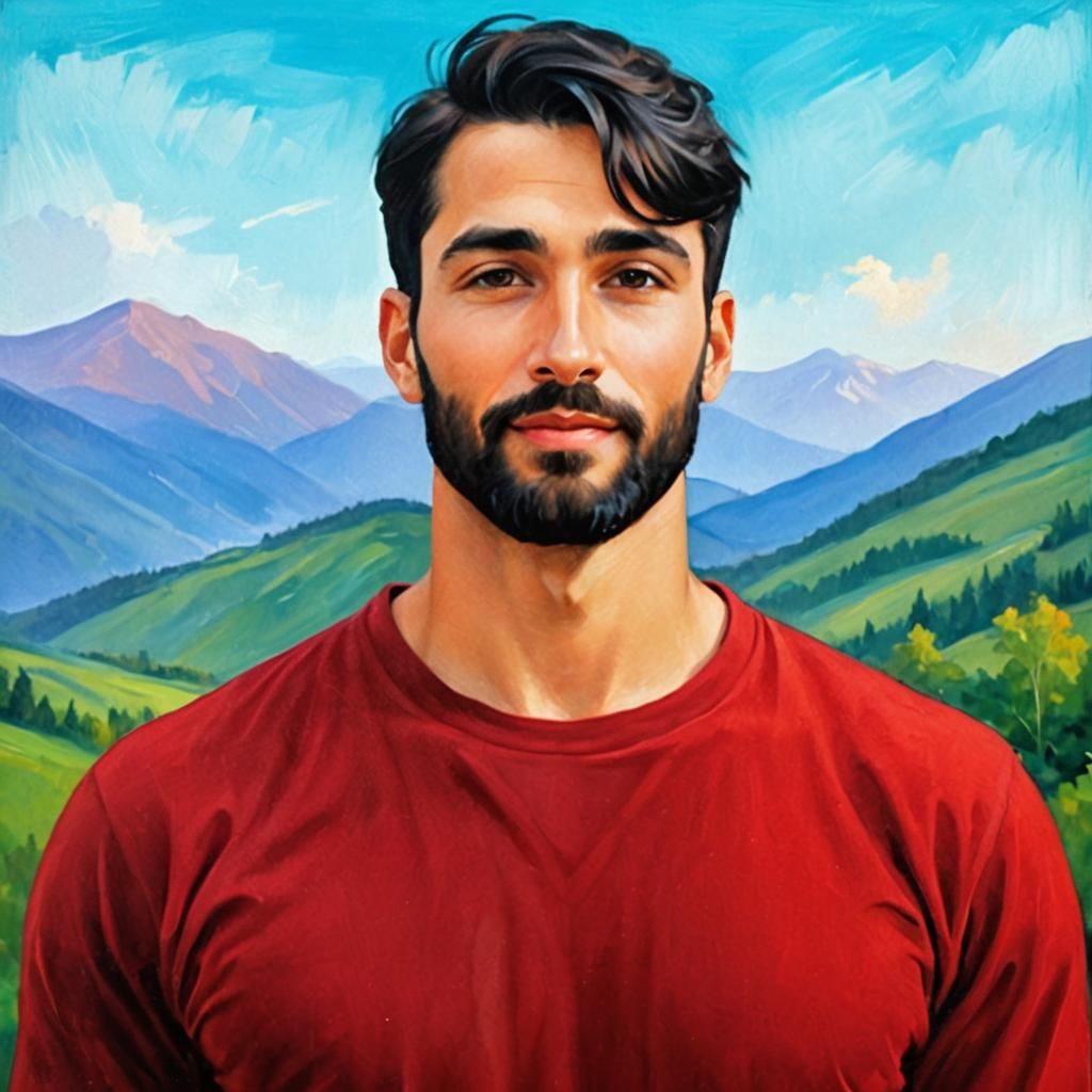 Portrait of Handsome Man in Oil Painting Style