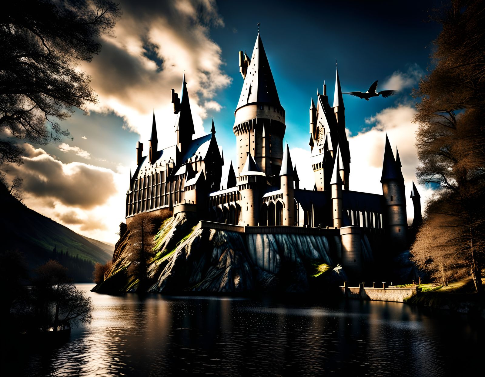 Hyperrealistic Postcard of Hogwarts With Intricate Details
