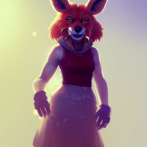 Foxy FNAF Portrait in Dress, Detailed Digital Art