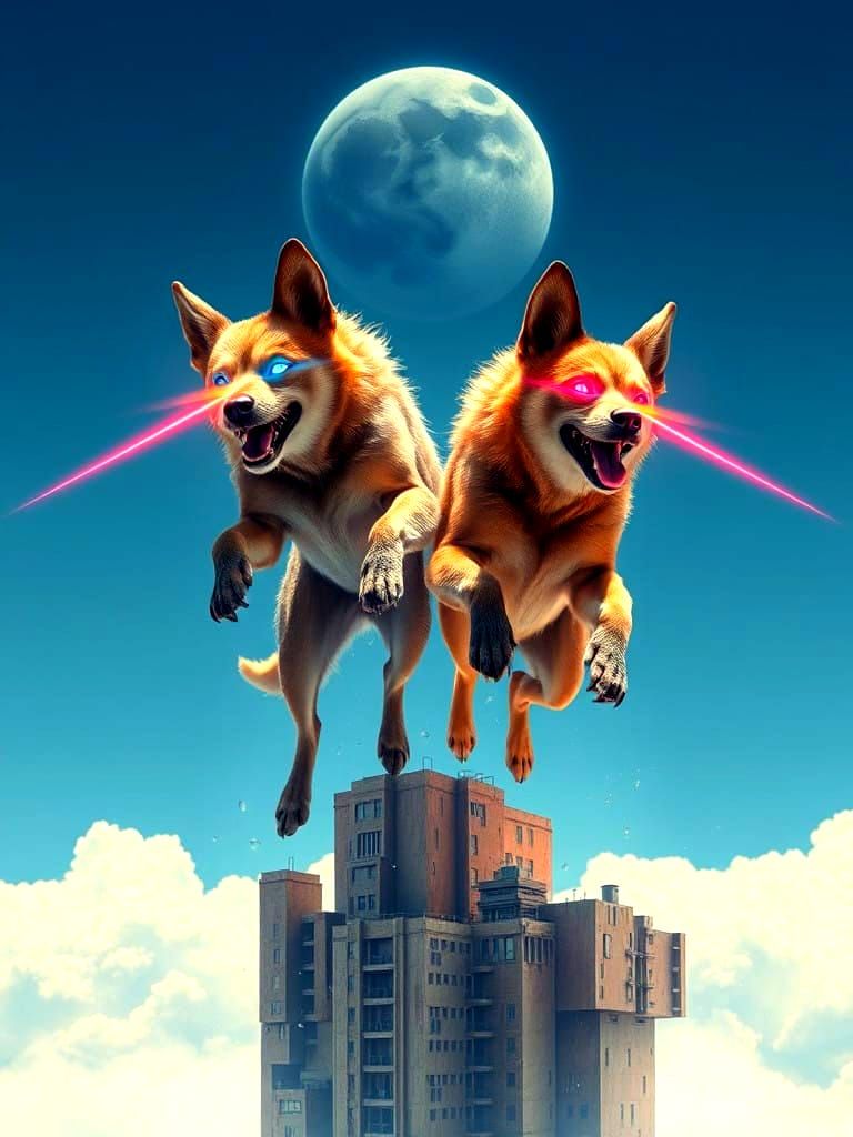Dogs with Laser Eyes in Vibrant Mutant Stunts