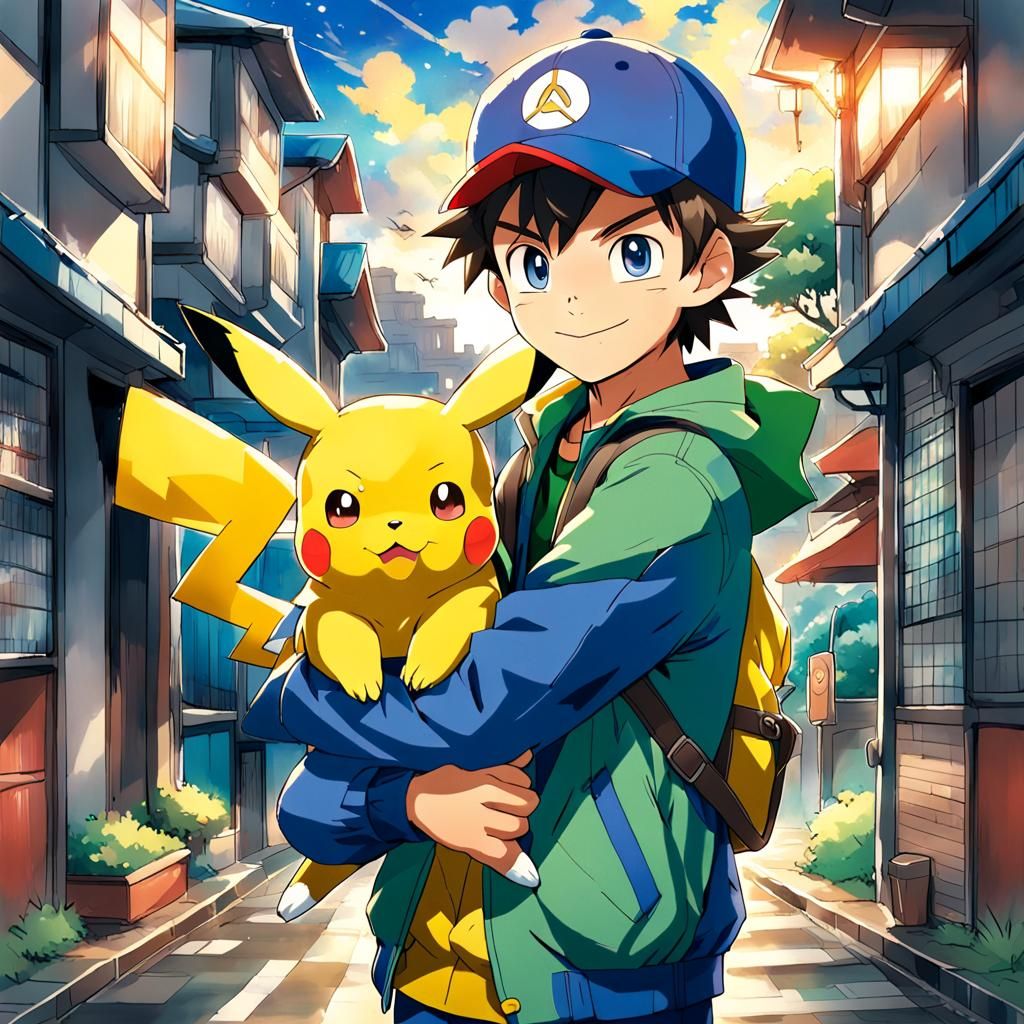 Anime Style Pokémon Trainer with Pikachu
