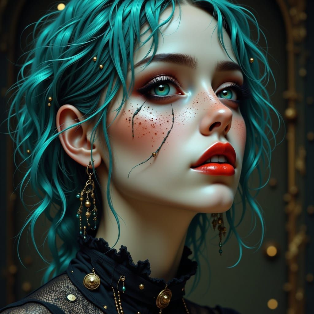 Ethereal Woman's Face with Gothic Makeup