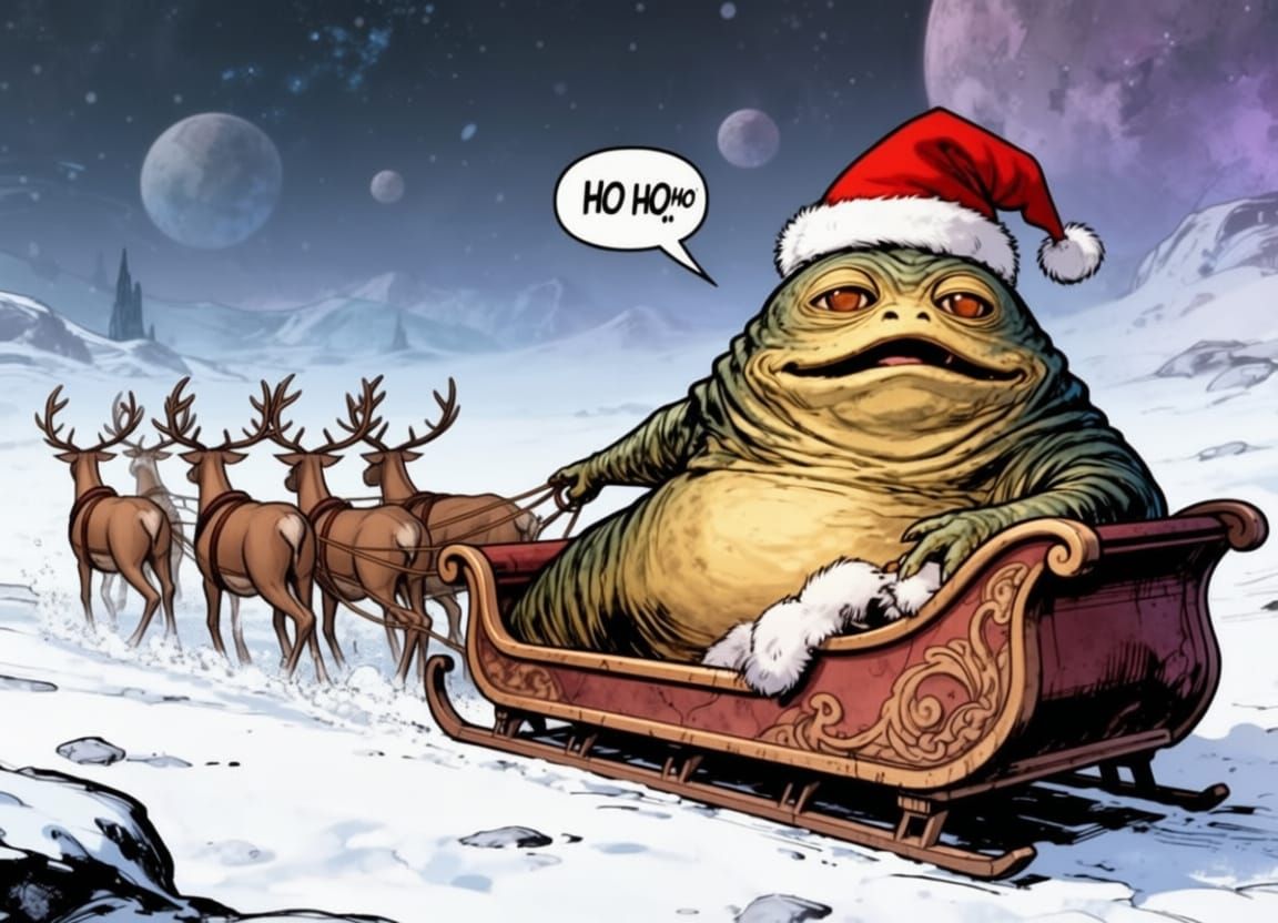 Jabba The Hutt Christmas Sleigh Ride in Comic Style