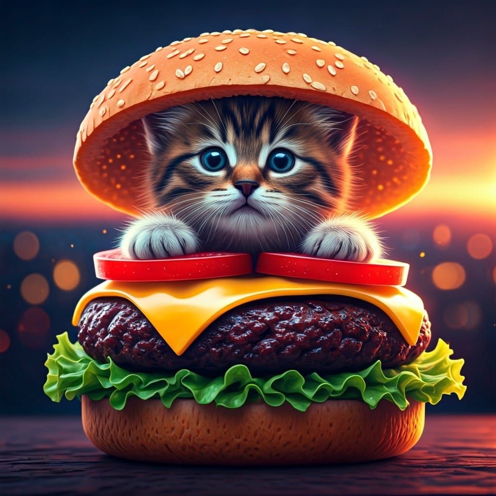 Kitten in Hamburger: Fantasy Concept Art