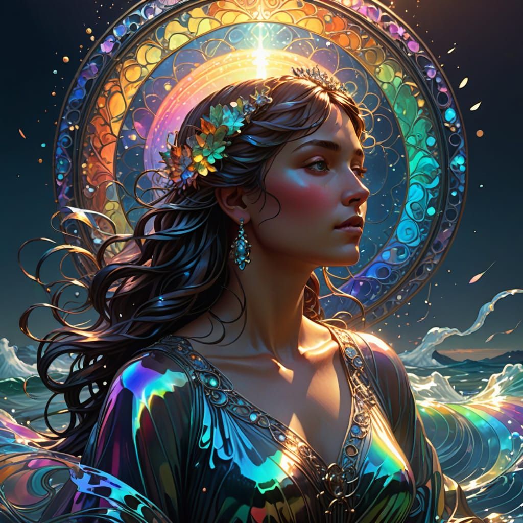 Ethereal Iridescent Sky in Art Nouveau Style