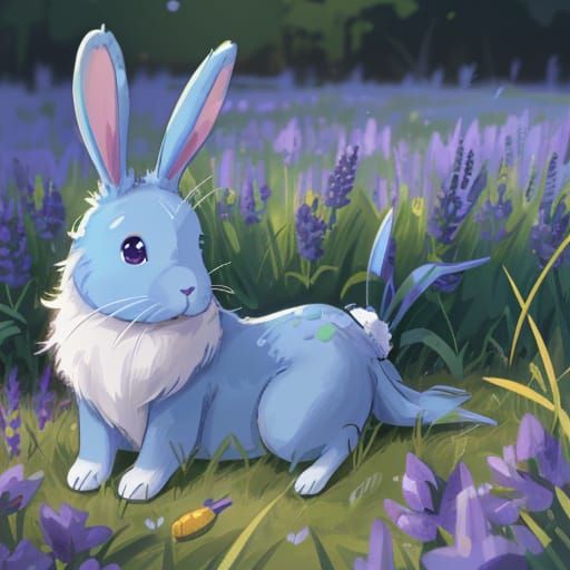 Vibrant Blue Bunny in a Lush Meadow