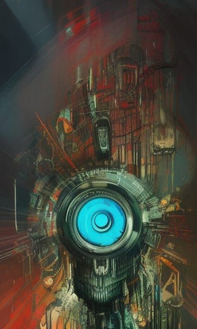 Cybernetic Eyeball Experiment in Dark Sci-Fi Style