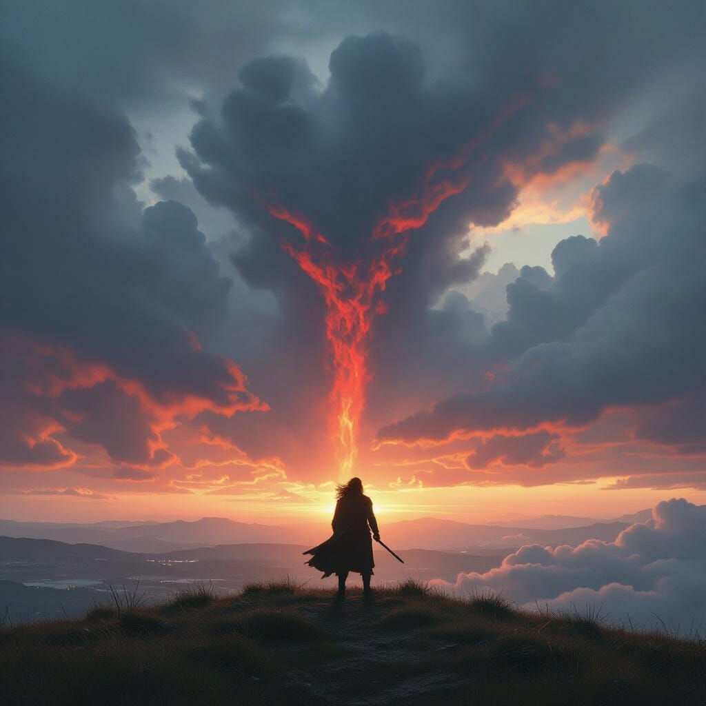 Hero Gazing at a Bleeding Sky