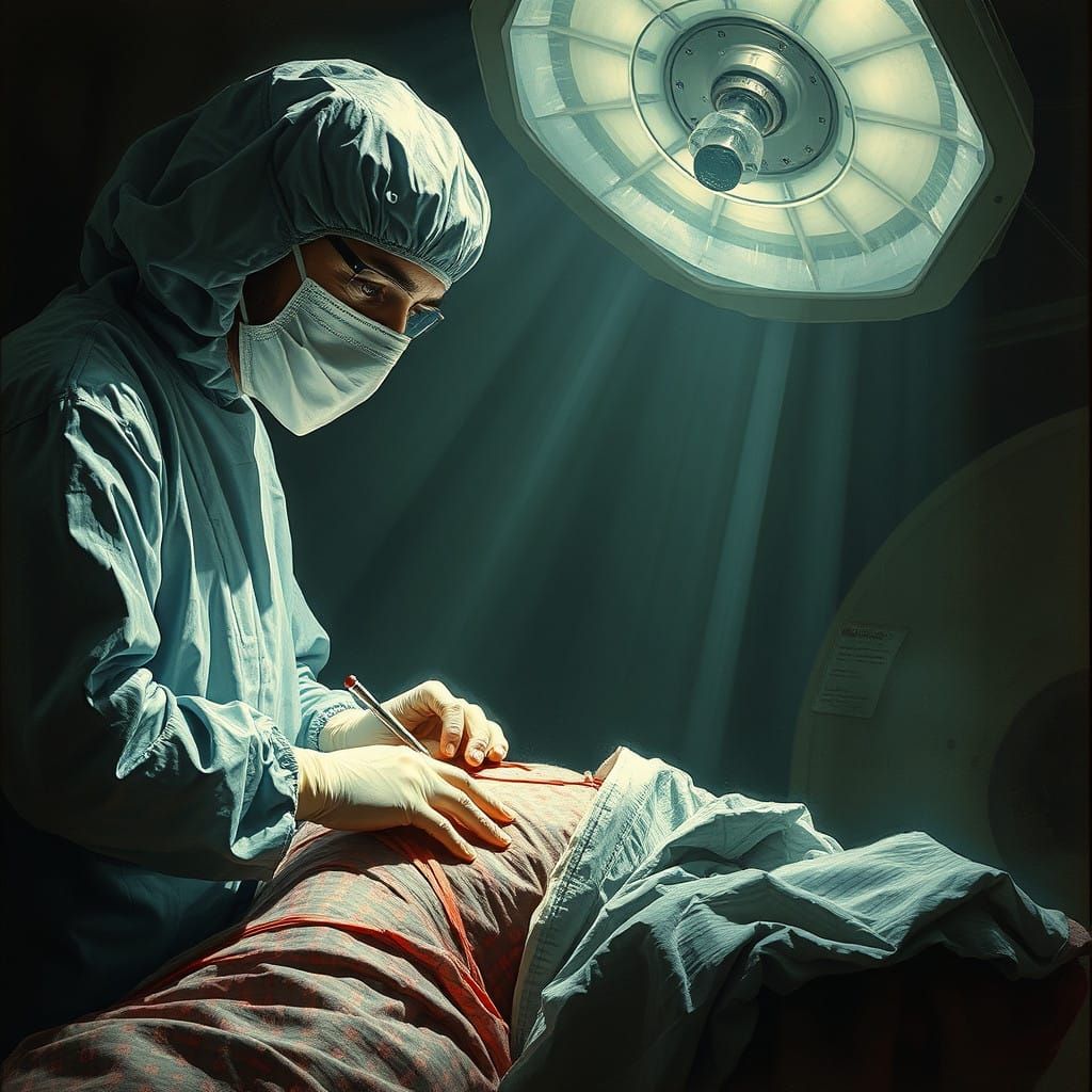 Surreal Horror Medical Scene with Demonic Female