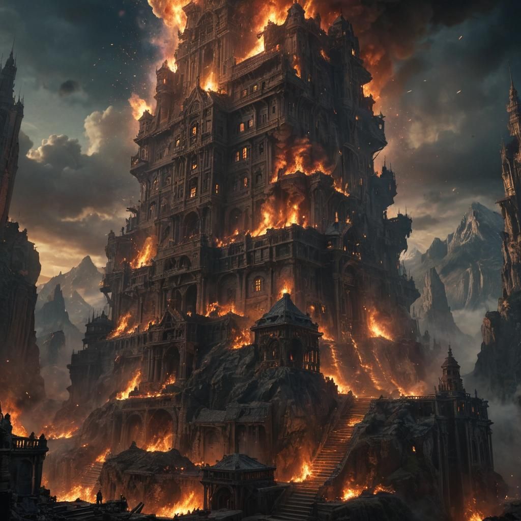 Epic Ascending Fire in Digital Matte Painting Style
