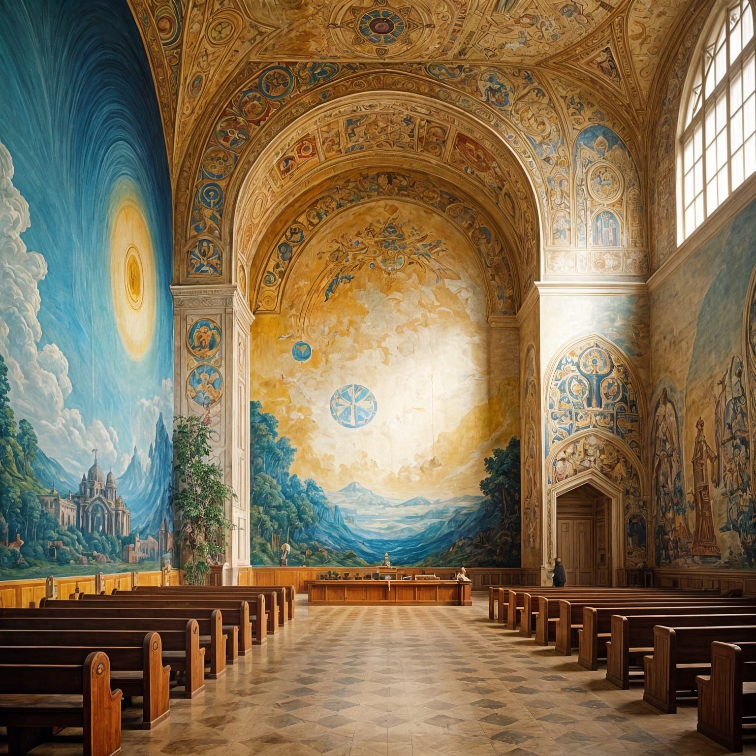 A painted wall mural in a religious museum