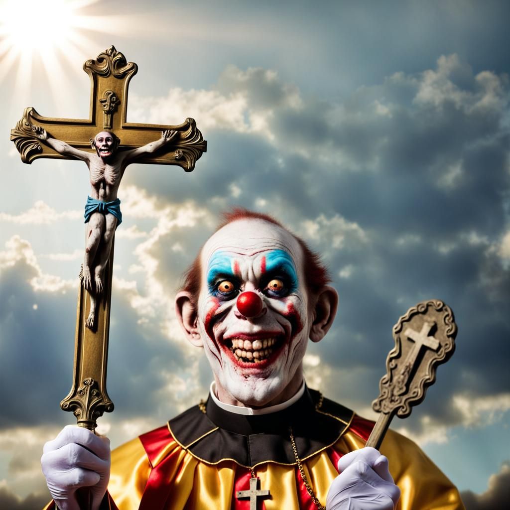 Zombie Monkey Clown Priest in Divine Light