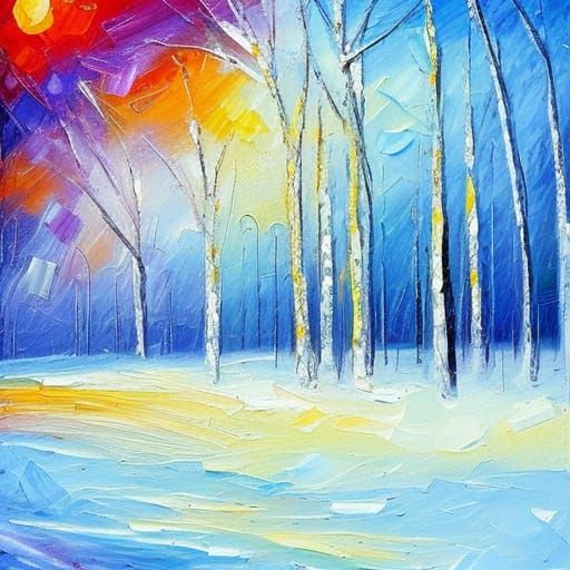Impasto Snow Scene in Expressionist Style