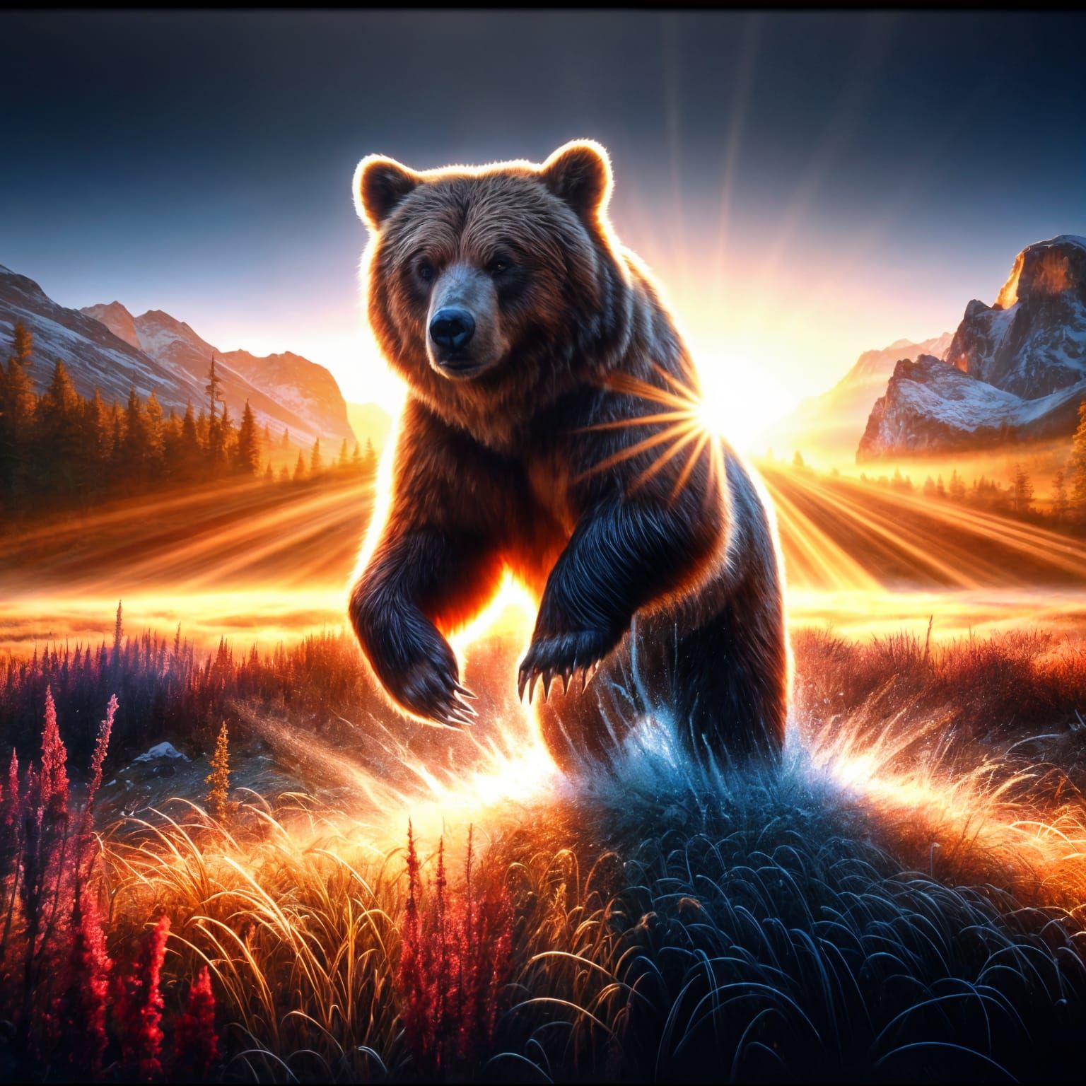 Grizzly Bear in a field