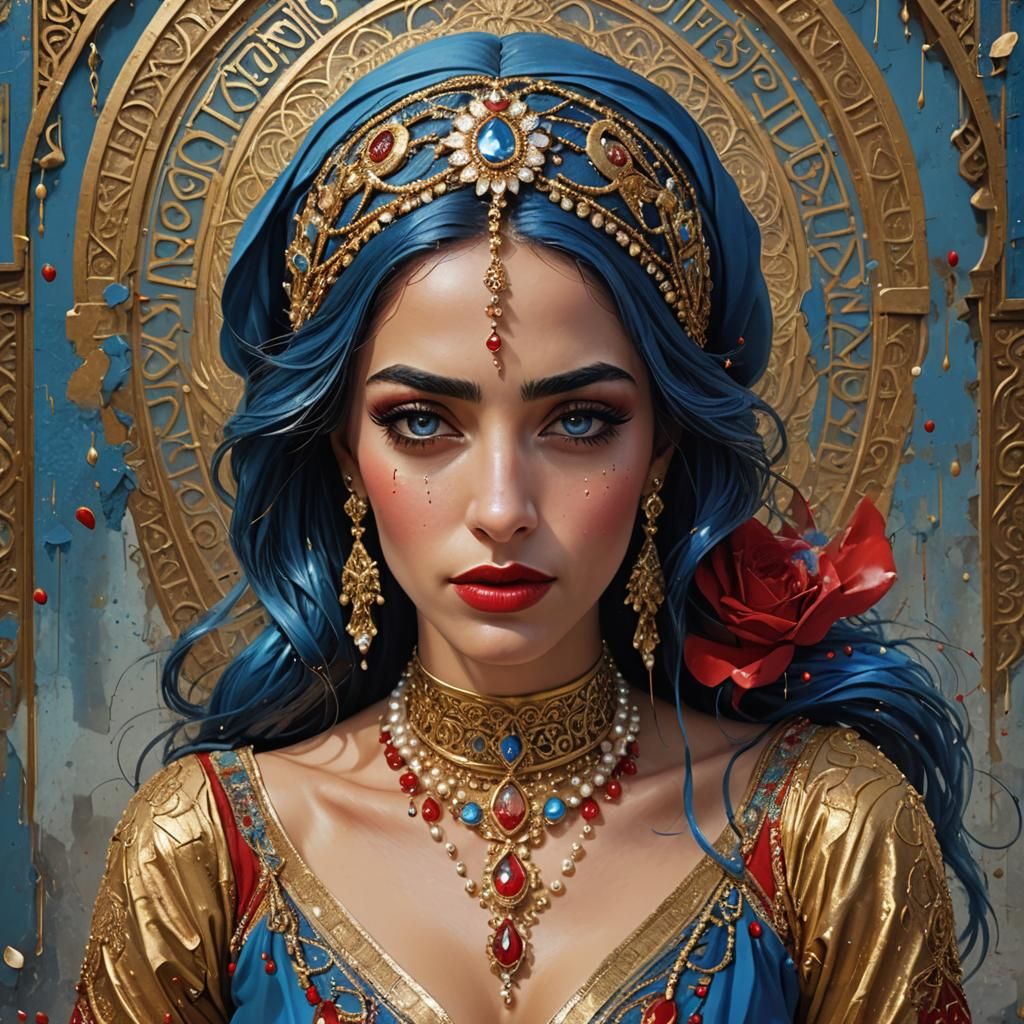 Stunning Arab Woman Portrait with Diamond Windows