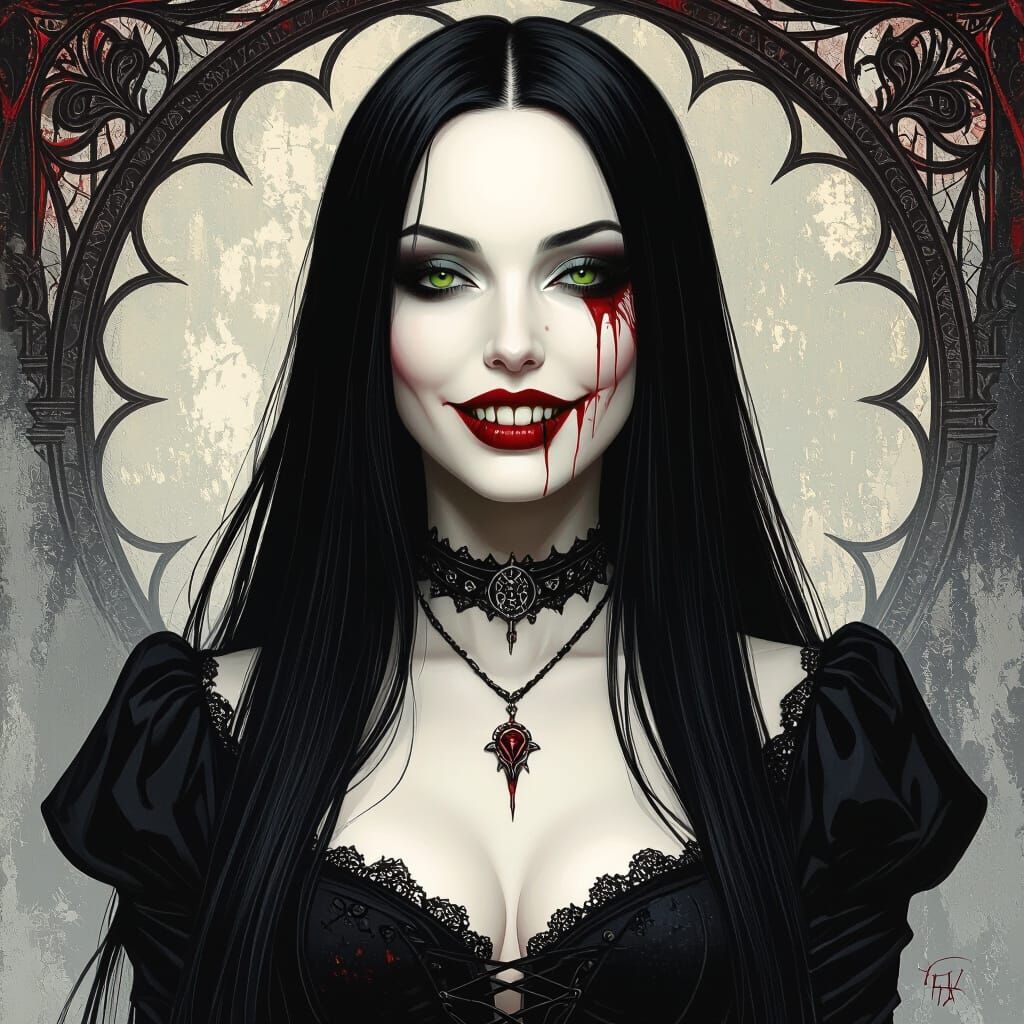 Gothic Vampire Woman with Heterochromatic Eyes
