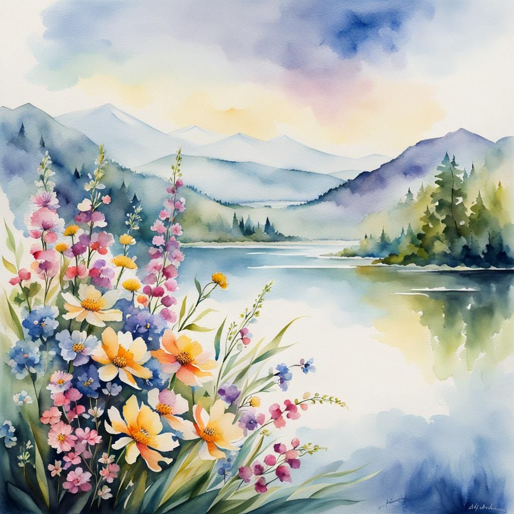 Watercolor Wildflower Bouquet in Pastel Colors