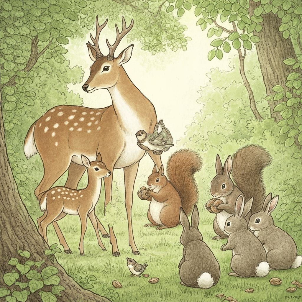 Forest Animals Showing Mutual Care and Kindness