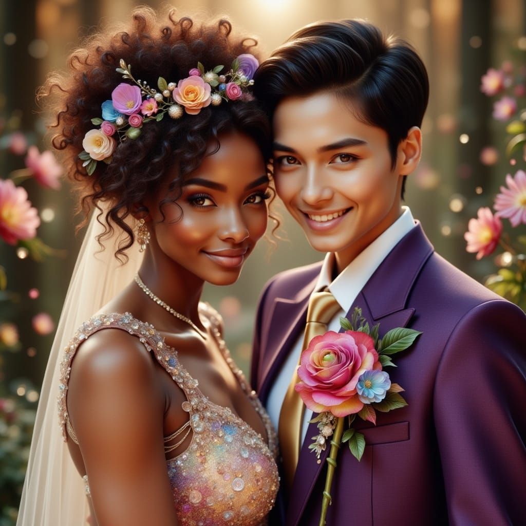 Radiant Lesbian Wedding: Rainbow Gown and Violet Suit