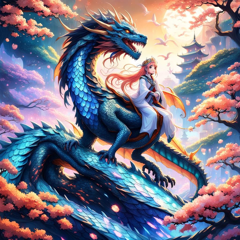 Anime Princess and Dragon Fantasy Art