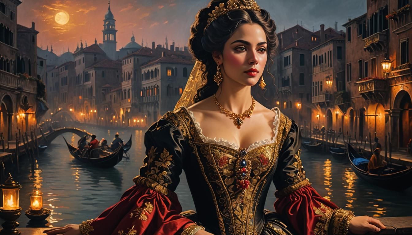 Venetian Courtesan in Baroque Oil Painting Style