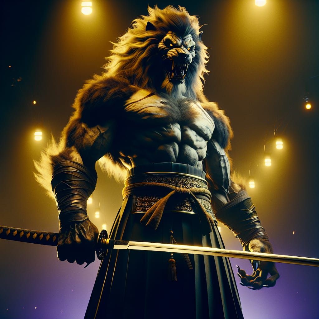 Towering Werelion Sword Master in Art Nouveau Style