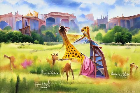 Giraffe as Disney Princess in Storybook Illustration
