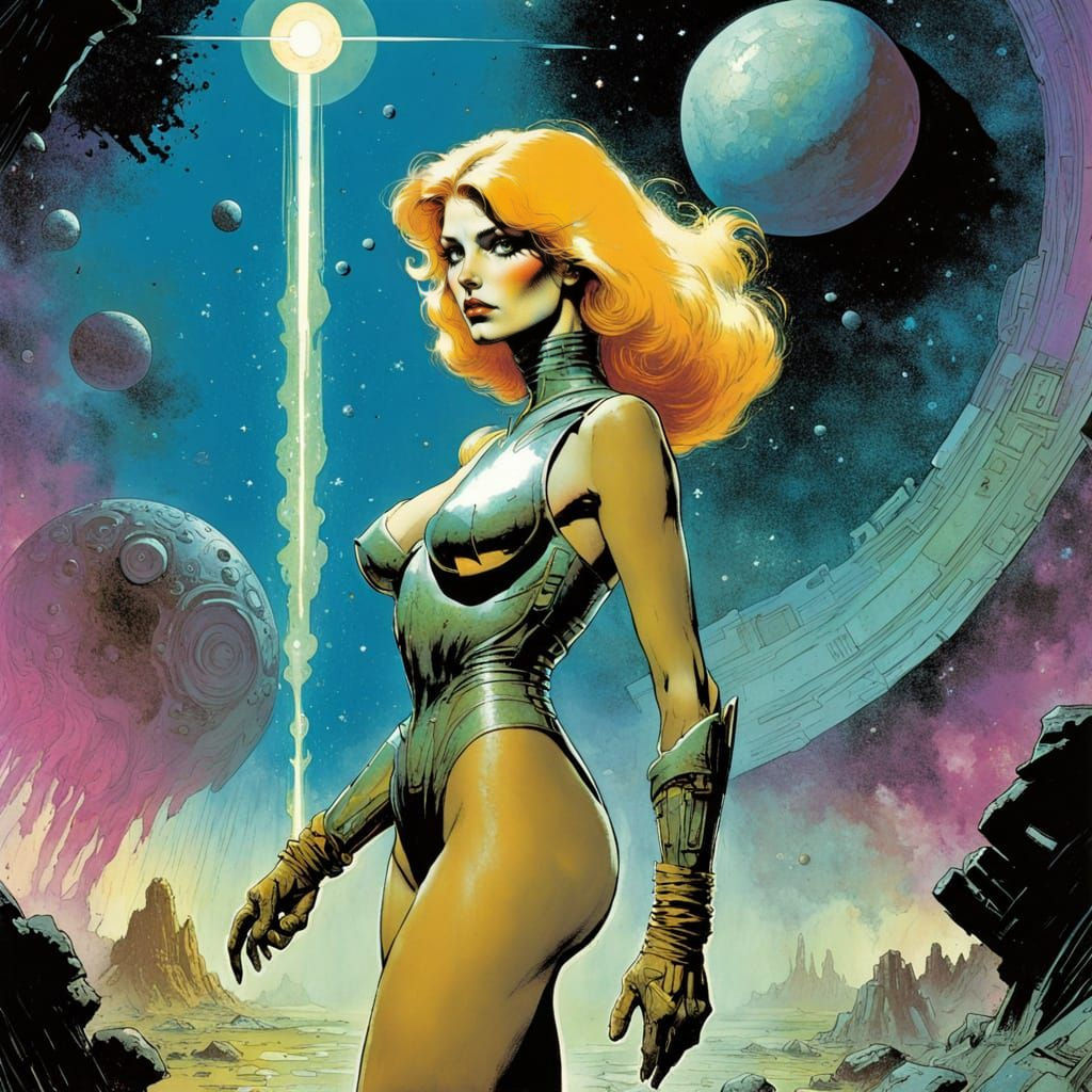 Retro Sci-Fi Comicbook Panel in Impressionist Style