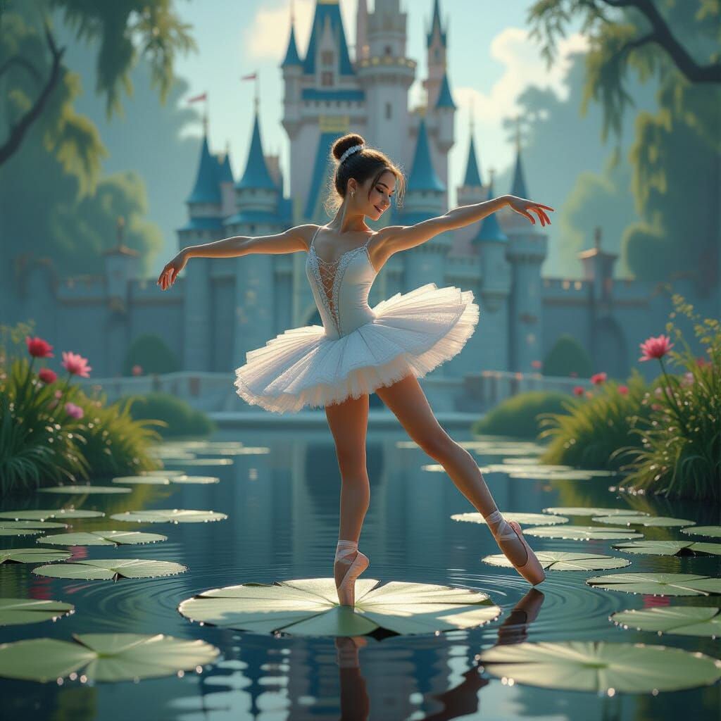 Ballerina in Cardboard Castle Reflection