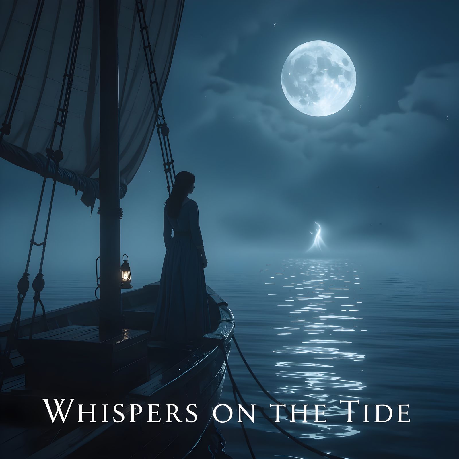 Moonlit Sea Album Cover with Sailor in Mist