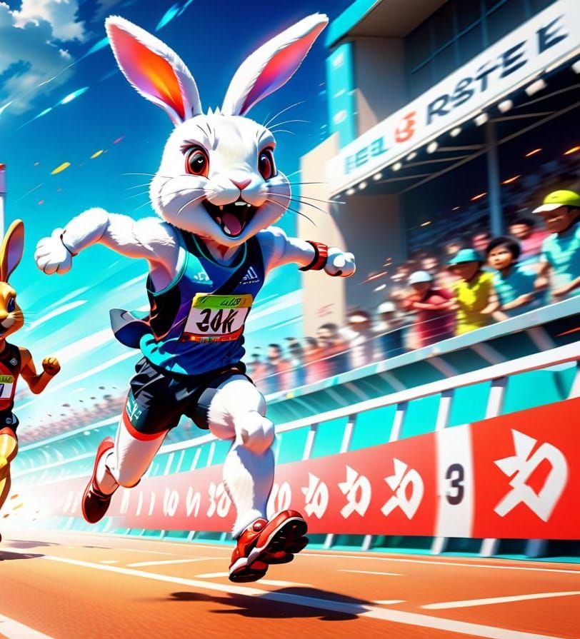 Rabbit Wins Race in Anime Style