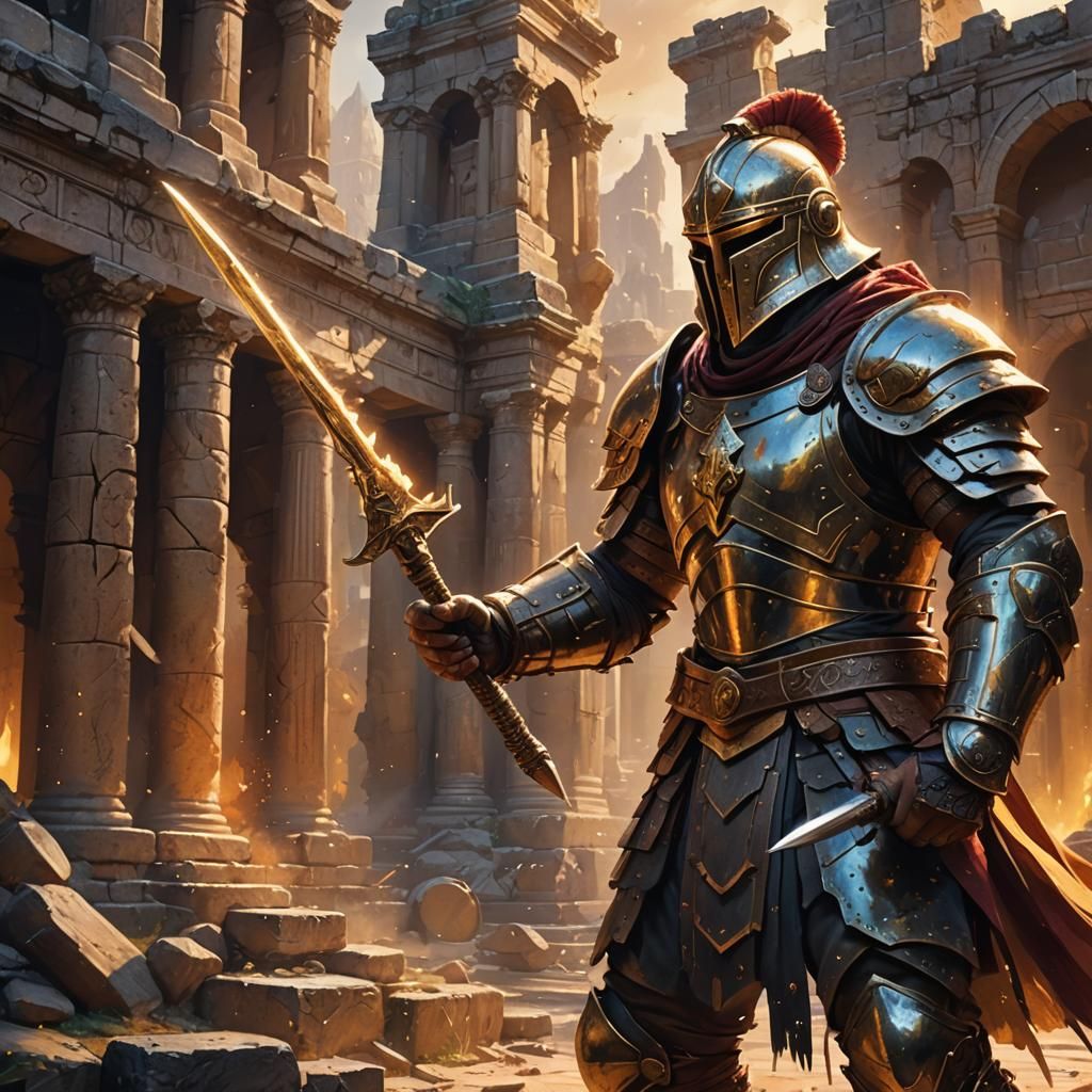 Armored Gladiator with Stylus in Fantasy Arena