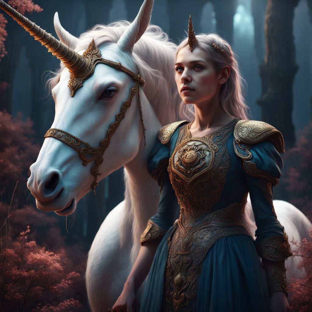 Girl with Unicorn Fantasy Concept Art