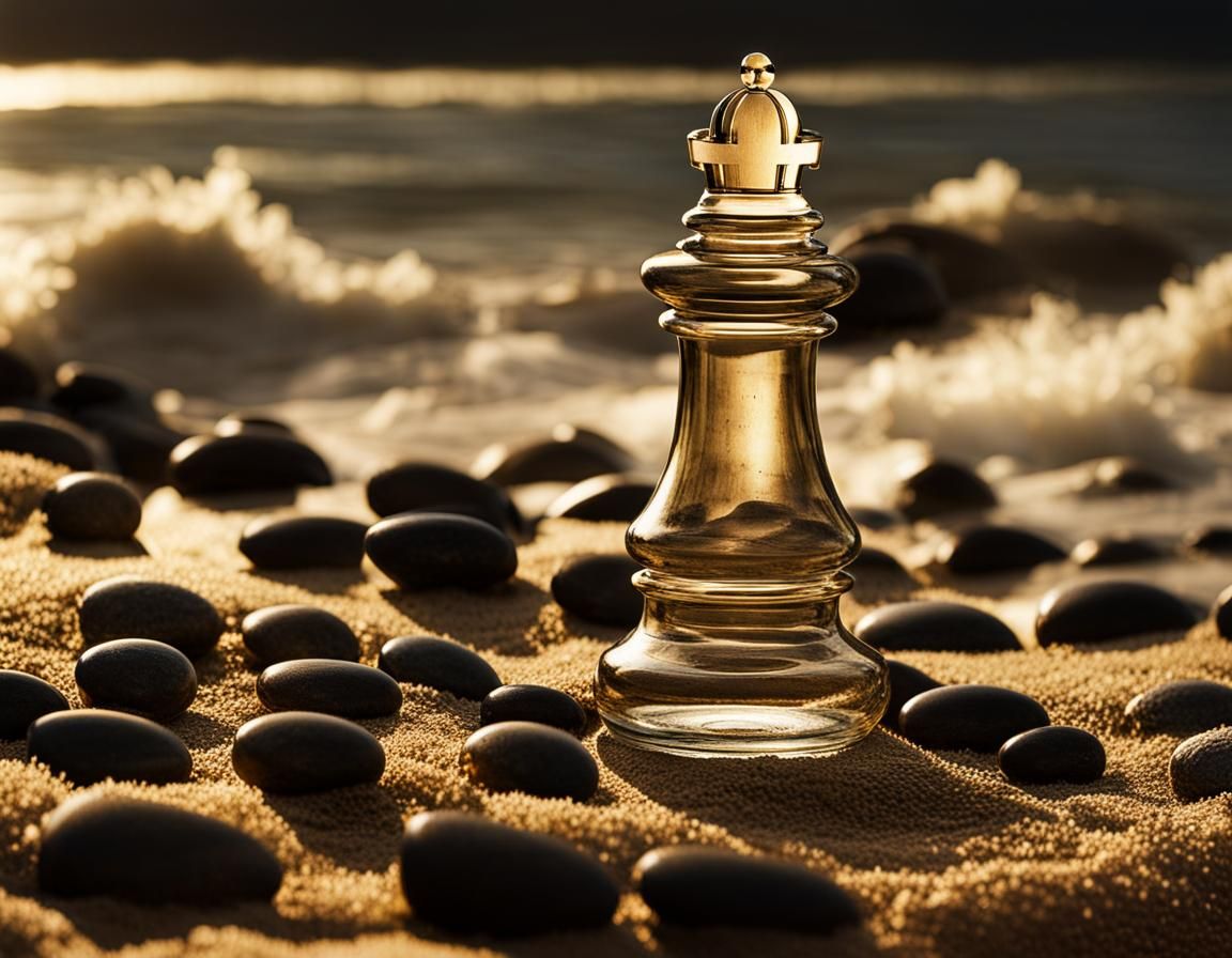 Chess King in a Bottle on Seashore