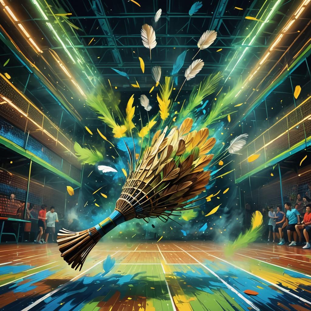 Surreal Shuttlecock Badminton Scene in Digital Art