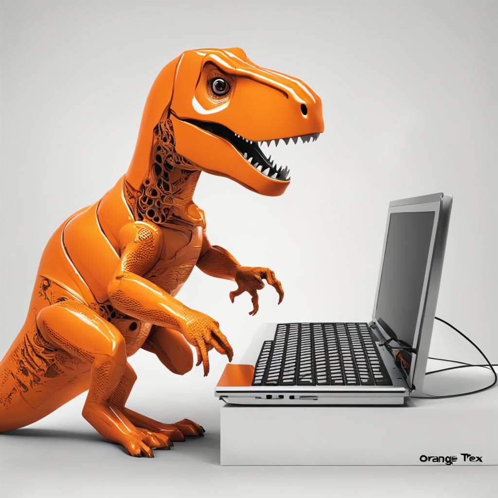 Orange T-Rex Surfing the Internet
