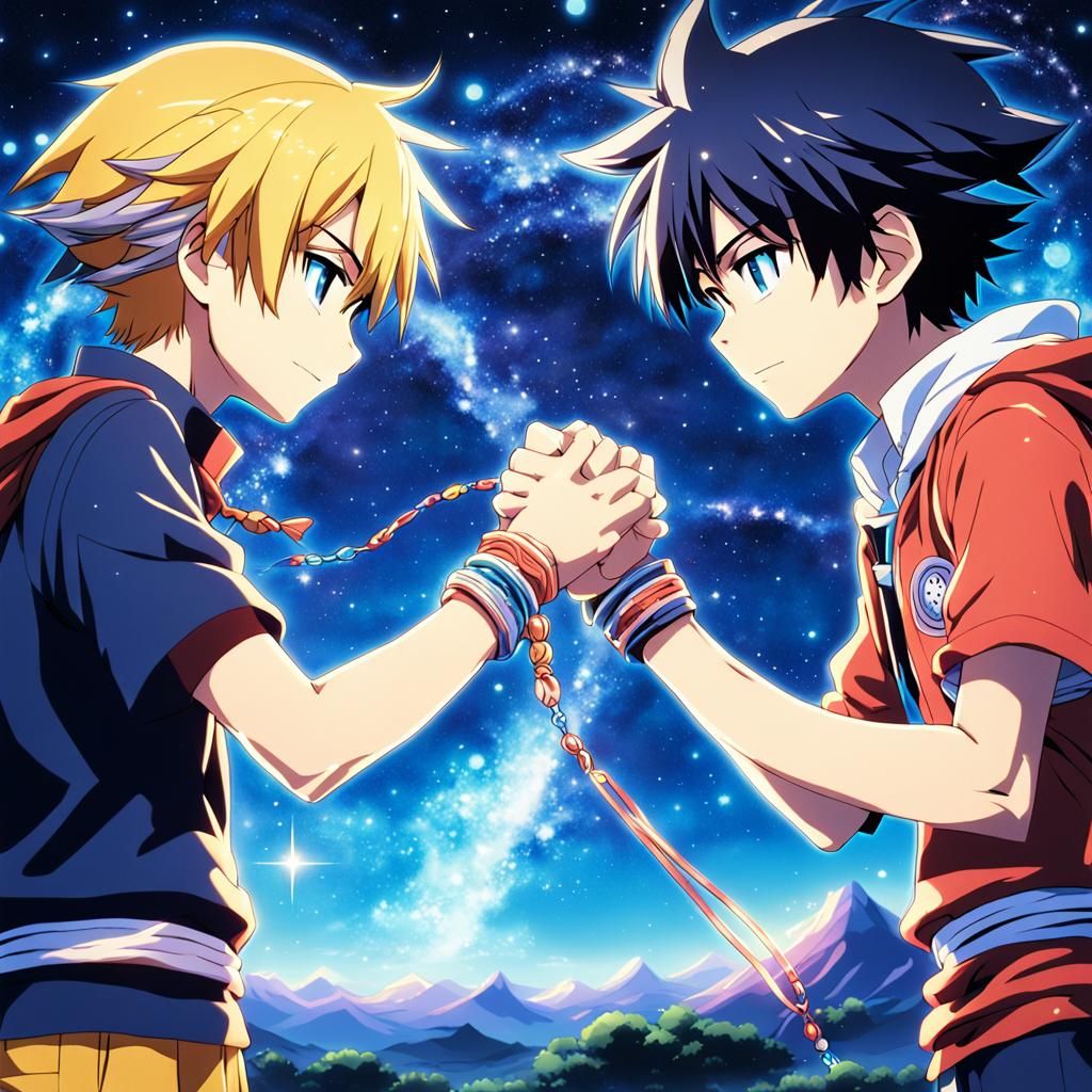 Anime Friendship: Stardust Bonds Under Cosmic Sky