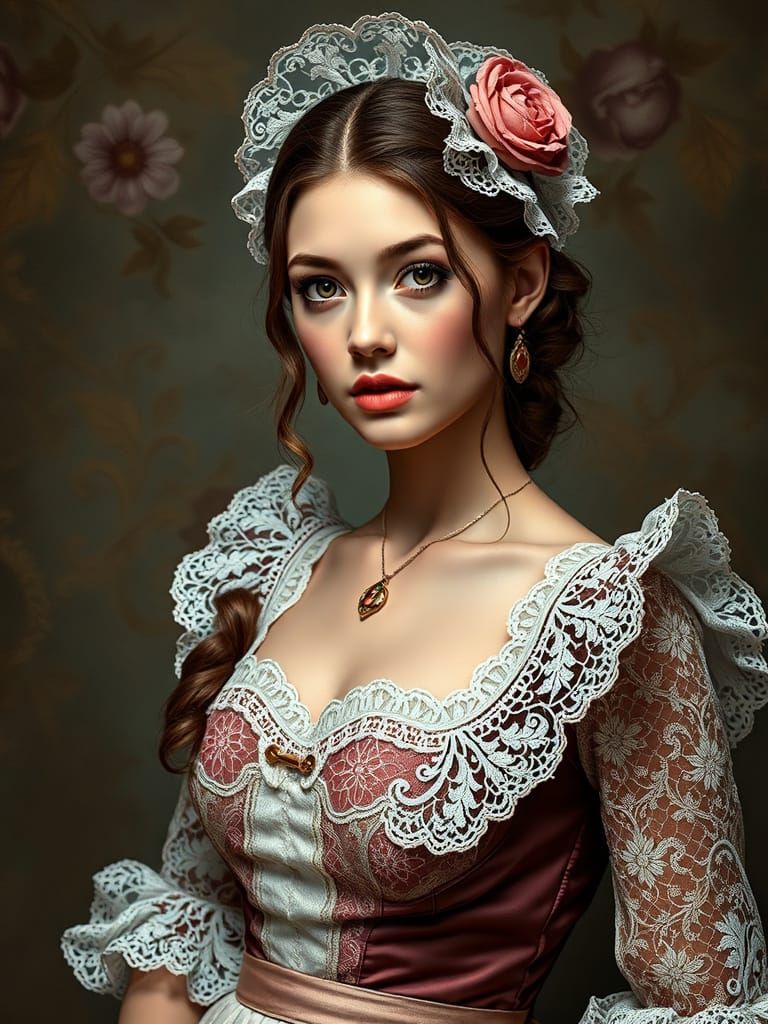 Elegant Woman in Lace Gown, Oil Painting
